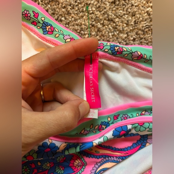 Victoria's Secret Floral Bikini with Pink and Green and gold Accents pushup - Picture 3 of 9